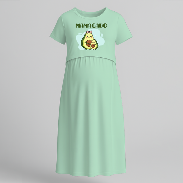 Mamacado Cute Printed Pregnancy Maxi Dress - MINT GREEN - Extra Small (Chest 32")