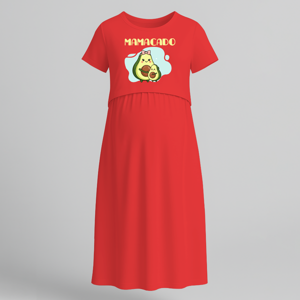 Mamacado Cute Printed Pregnancy Maxi Dress - RED - Extra Small (Chest 32")