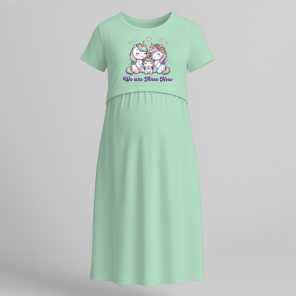 We Are Three Now Penguin Family Maternity Dress - MINT GREEN - Extra Small (Chest 32")