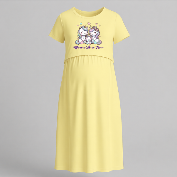 We Are Three Now Penguin Family Maternity Dress - PASTEL YELLOW - Extra Small (Chest 32")