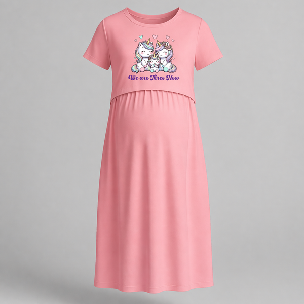 We Are Three Now Penguin Family Maternity Dress - PEACH - Extra Small (Chest 32")