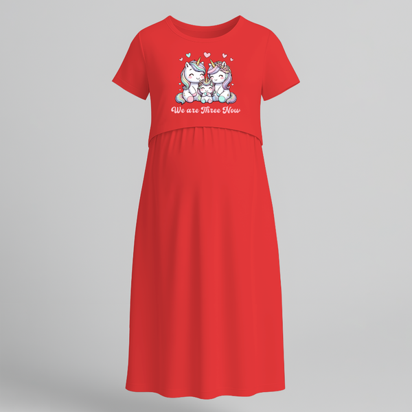 We Are Three Now Penguin Family Maternity Dress - RED - Extra Small (Chest 32")