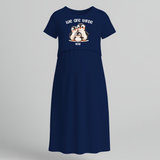 We Are Three Now Unicorn Printed Maternity Maxi - NAVY BLUE - Extra Small (Chest 32")