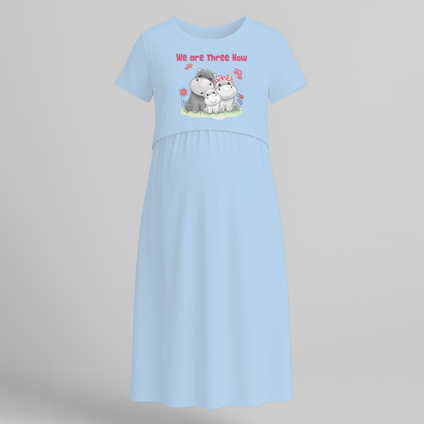 We Are Three Now Hippo Family Pregnancy Maxi - BABY BLUE - Extra Small (Chest 32")