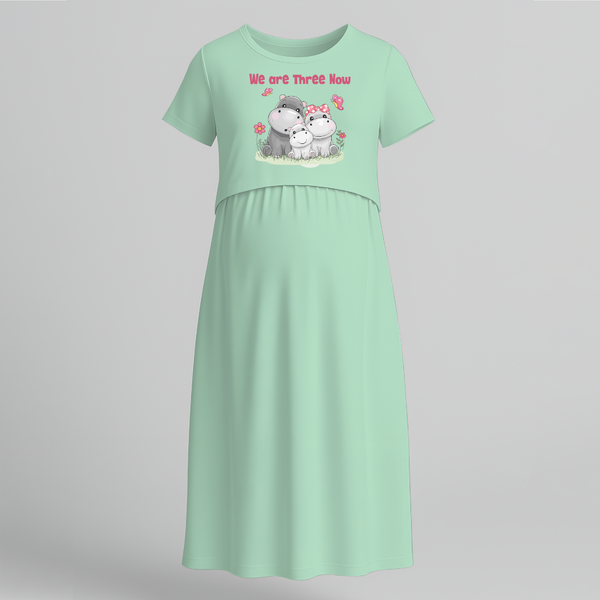 We Are Three Now Hippo Family Pregnancy Maxi - MINT GREEN - Extra Small (Chest 32")