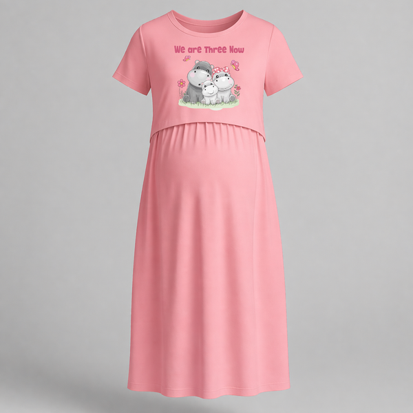 We Are Three Now Hippo Family Pregnancy Maxi - PEACH - Extra Small (Chest 32")