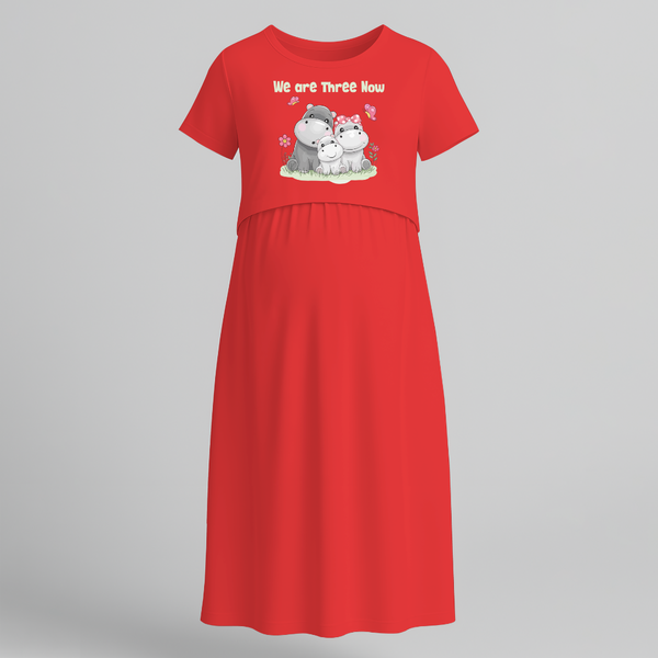 We Are Three Now Hippo Family Pregnancy Maxi - RED - Extra Small (Chest 32")
