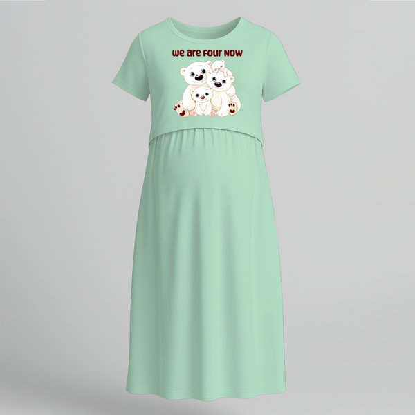 We Are Four Now Bear Family Maternity Maxi Dress - MINT GREEN - Extra Small (Chest 32")