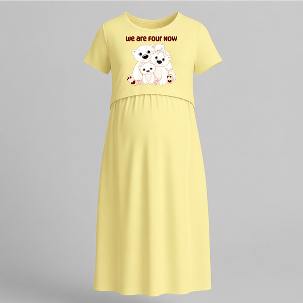 We Are Four Now Bear Family Maternity Maxi Dress - PASTEL YELLOW - Extra Small (Chest 32")