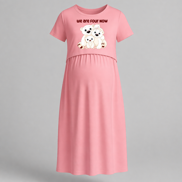 We Are Four Now Bear Family Maternity Maxi Dress - PEACH - Extra Small (Chest 32")