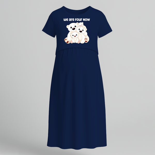 We Are Four Now Bear Family Maternity Maxi Dress - NAVY BLUE - Extra Small (Chest 32")