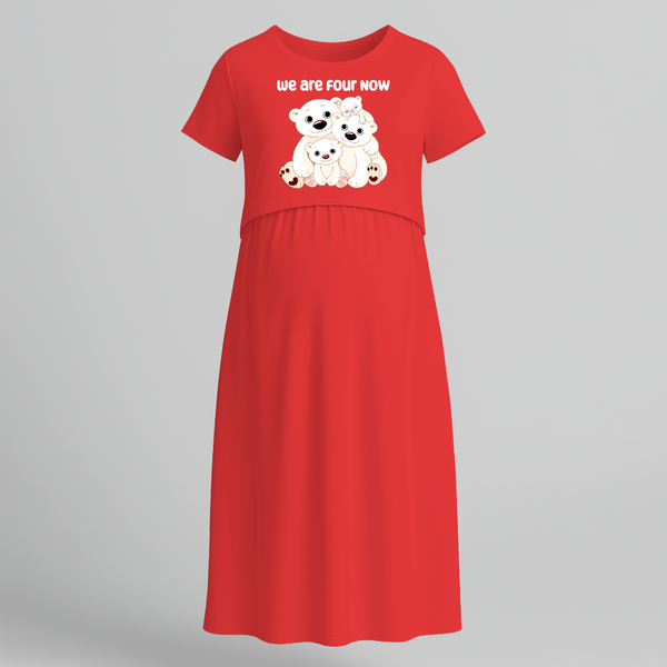 We Are Four Now Bear Family Maternity Maxi Dress - RED - Extra Small (Chest 32")