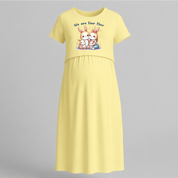 We Are Four Now Bunny Family Feeding Maxi Dress - PASTEL YELLOW - Extra Small (Chest 32")