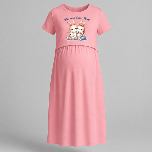 We Are Four Now Bunny Family Feeding Maxi Dress - PEACH - Extra Small (Chest 32")