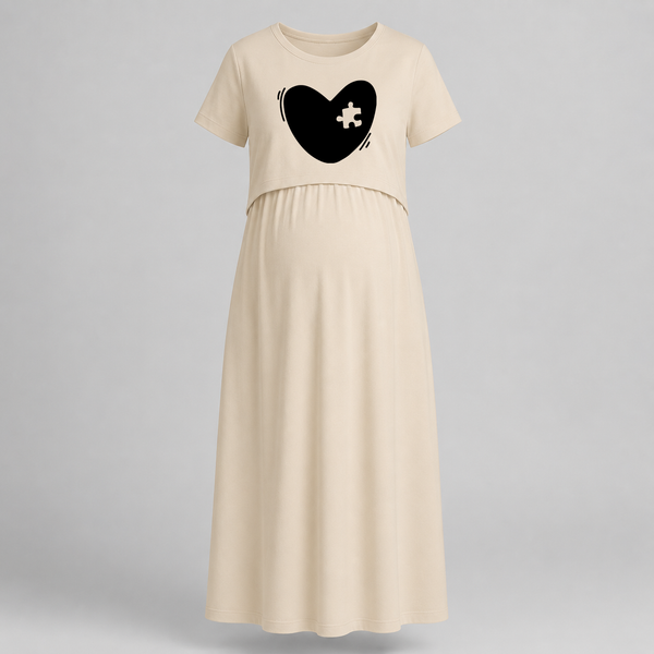 Missing Piece Heart Printed Maternity Feeding Maxi - IVORY - Extra Small (Chest 32")