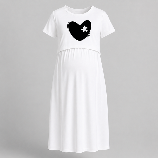 Missing Piece Heart Printed Maternity Feeding Maxi - WHITE - Extra Small (Chest 32")