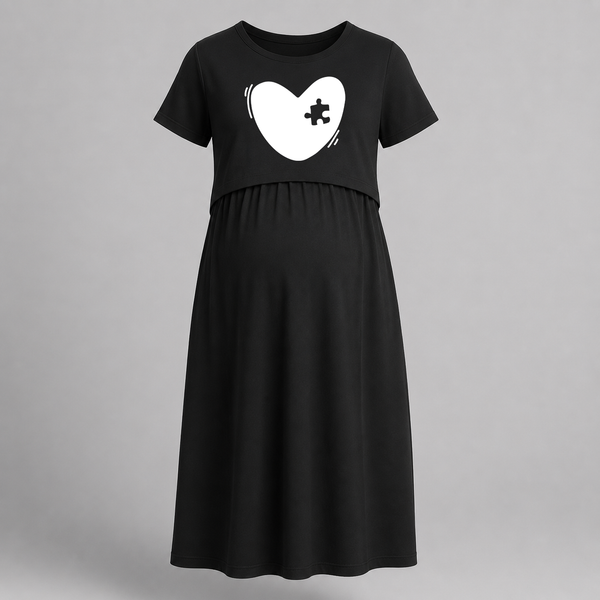 Missing Piece Heart Printed Maternity Feeding Maxi - BLACK - Extra Small (Chest 32")