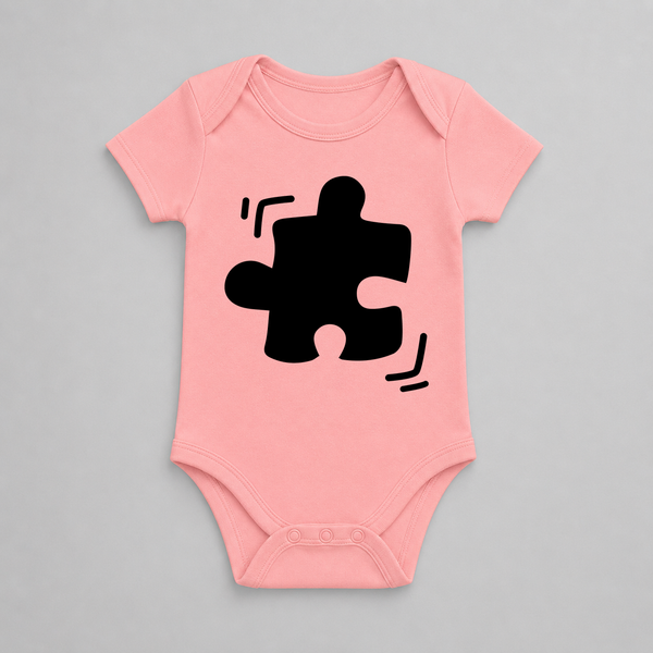 Autism Puzzle Piece Awareness Baby Romper - PEACH - New Born (Chest 14")