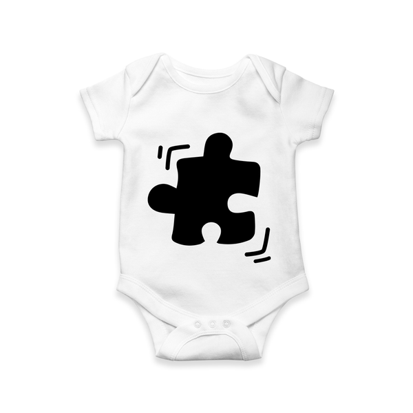Autism Puzzle Piece Awareness Baby Romper - WHITE - New Born (Chest 14")