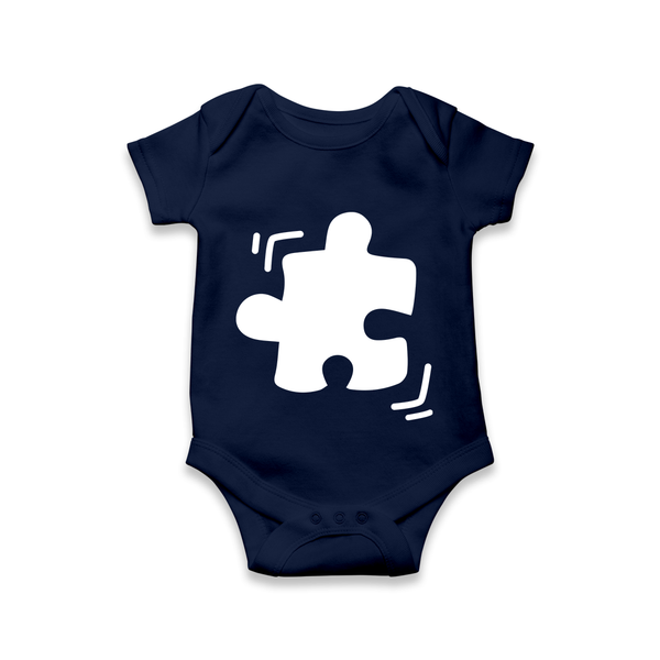 Autism Puzzle Piece Awareness Baby Romper - NAVY BLUE - New Born (Chest 14")