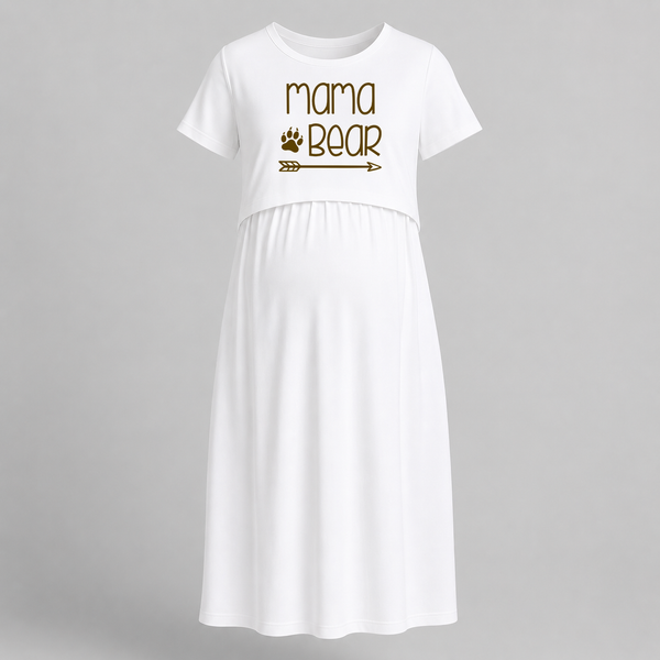 Mama Bear Printed Pregnancy Maxi Dress - WHITE - Extra Small (Chest 32")