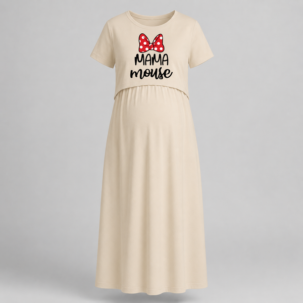 Mama Mouse Cute Printed Feeding Maternity Maxi - IVORY - Extra Small (Chest 32")