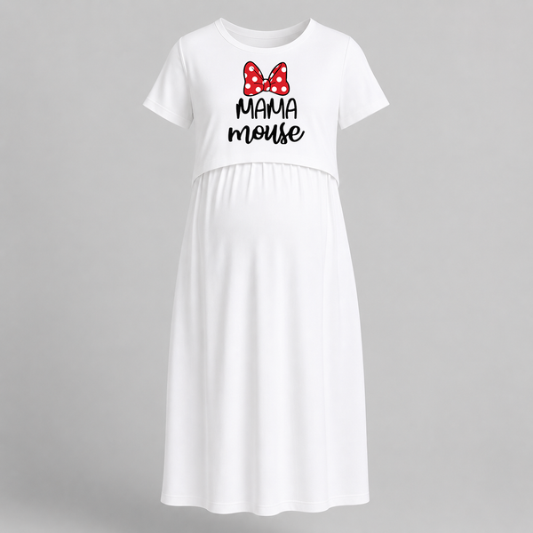 Mama Mouse Cute Printed Feeding Maternity Maxi - WHITE - Extra Small (Chest 32")