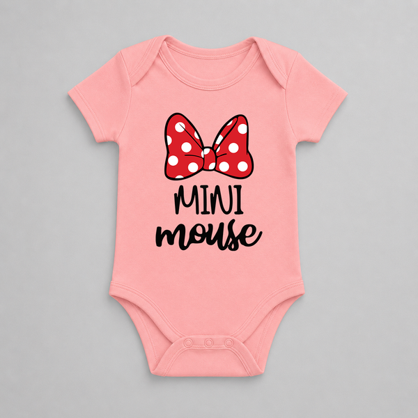 Mini Mouse Bow Style Baby Romper - PEACH - New Born (Chest 14")