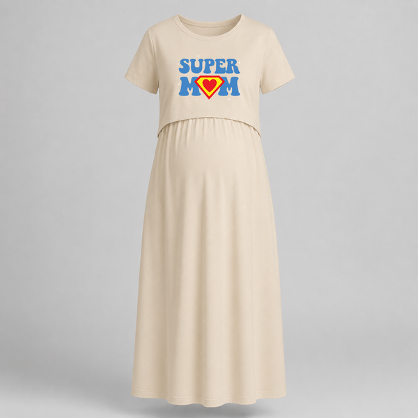 Super Mom Graphic Printed Feeding Maxi Dress - IVORY - Extra Small (Chest 32")