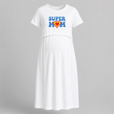 Super Mom Graphic Printed Feeding Maxi Dress - WHITE - Extra Small (Chest 32")