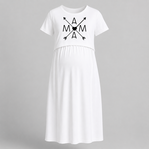 Mama Arrow Heart Printed Pregnancy Maxi - WHITE - Extra Small (Chest 32")
