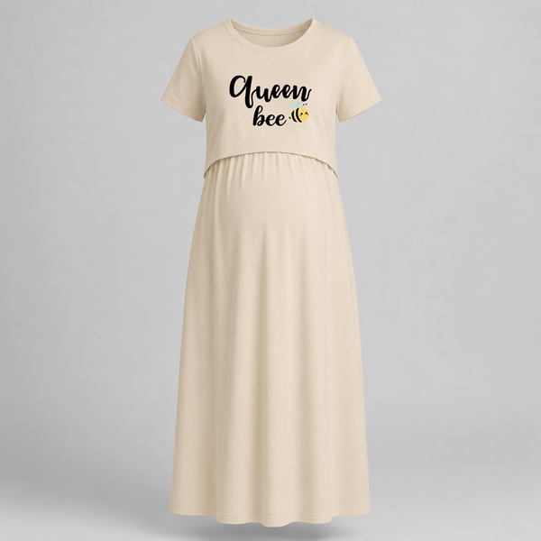 Queen Bee Printed Maternity Feeding Dress - IVORY - Extra Small (Chest 32")