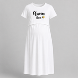 Queen Bee Printed Maternity Feeding Dress - WHITE - Extra Small (Chest 32")
