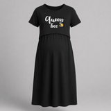 Queen Bee Printed Maternity Feeding Dress - BLACK - Extra Small (Chest 32")