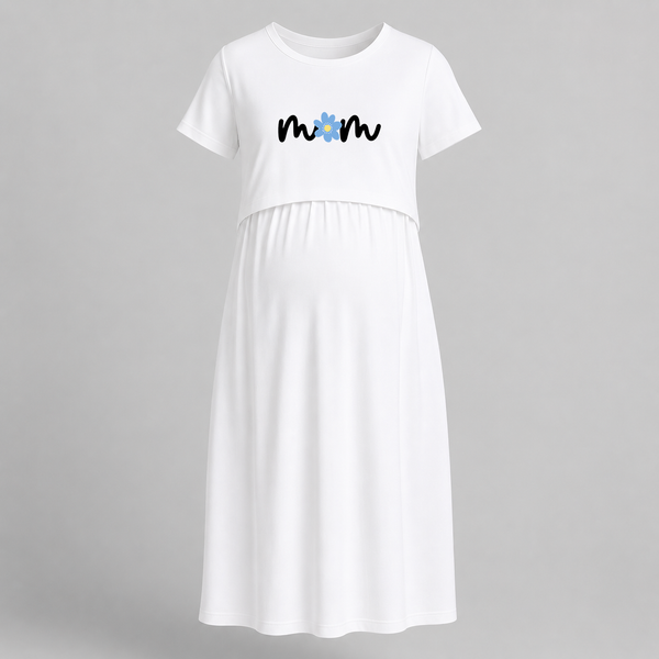 Minimal Mom Floral Printed Maternity Maxi - WHITE - Extra Small (Chest 32")