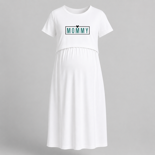 Mommy Typography Printed Maternity Maxi Dress - WHITE - Extra Small (Chest 32")