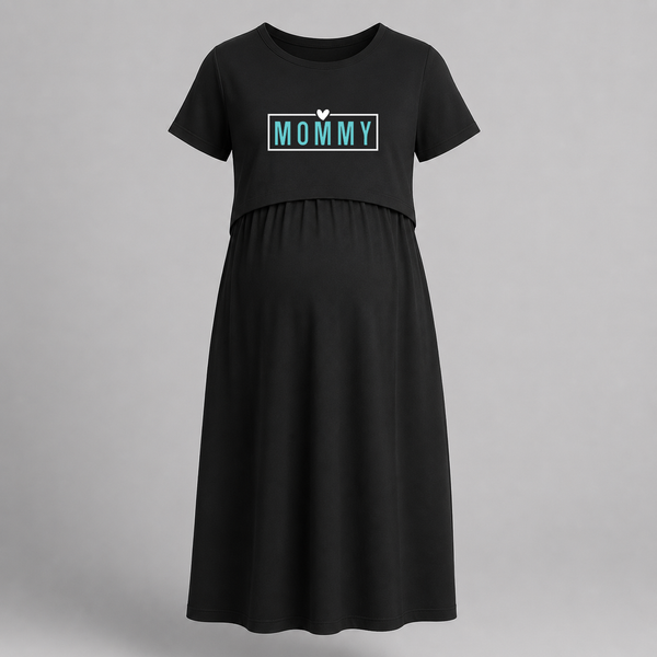 Mommy Typography Printed Maternity Maxi Dress - BLACK - Extra Small (Chest 32")