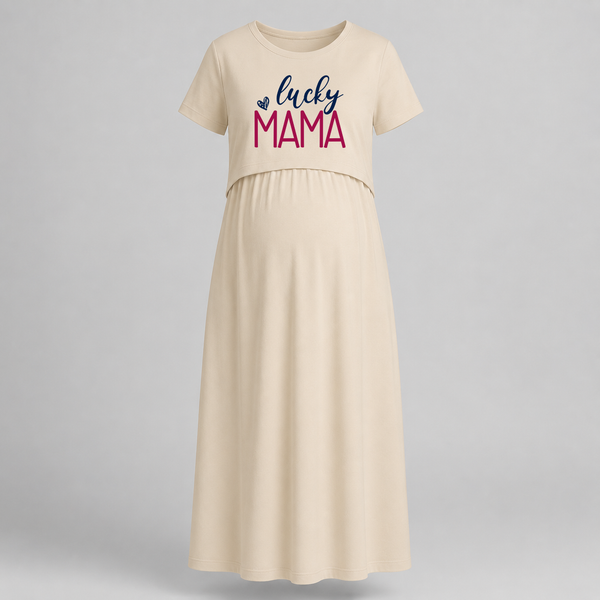 Lucky Mama Printed Feeding Maternity Maxi - IVORY - Extra Small (Chest 32")