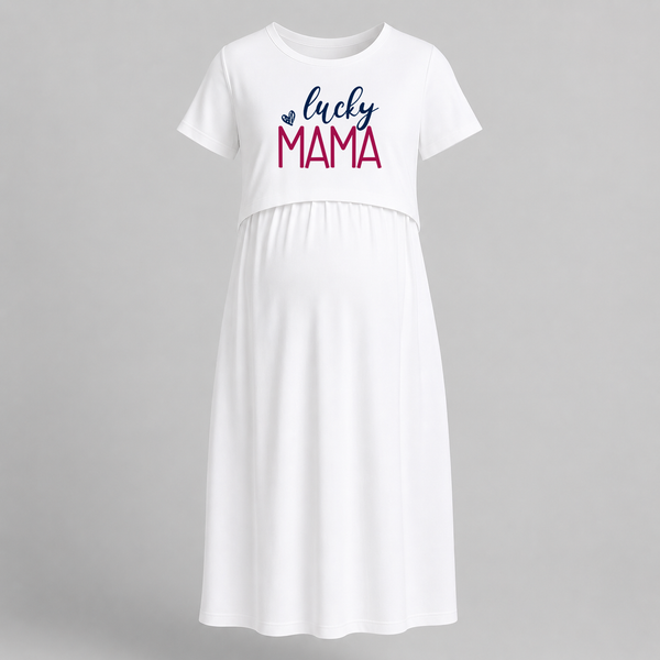 Lucky Mama Printed Feeding Maternity Maxi - WHITE - Extra Small (Chest 32")