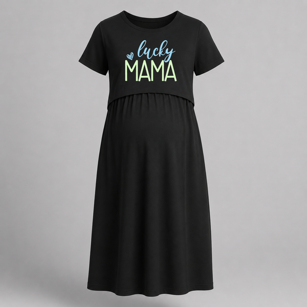 Lucky Mama Printed Feeding Maternity Maxi - BLACK - Extra Small (Chest 32")