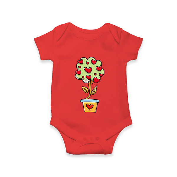 Heart Bloom Garden Printed Baby Romper - RED - New Born (Chest 14")