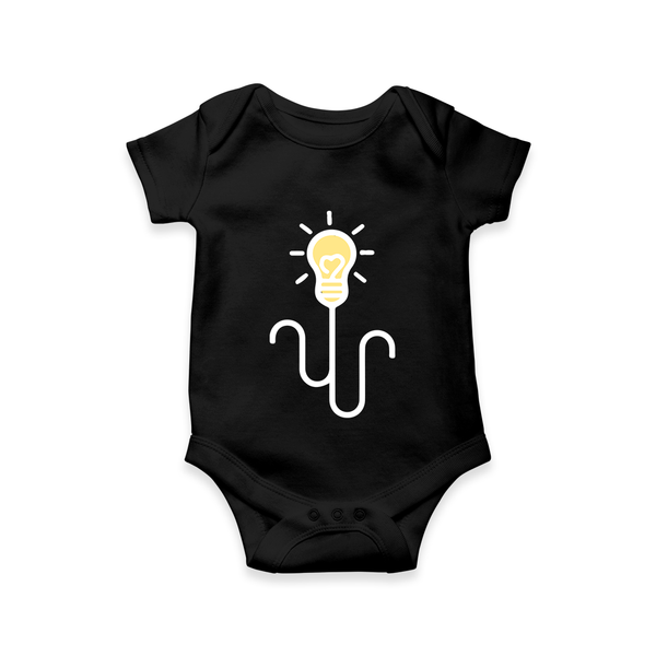 Little Genius Light Bulb Printed Baby Romper - BLACK - New Born (Chest 14")