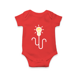 Little Genius Light Bulb Printed Baby Romper - RED - New Born (Chest 14")