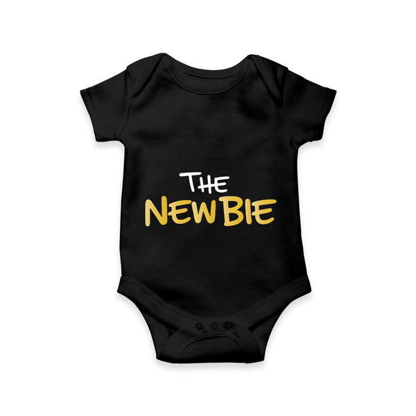Hello Little Newbie Statement Printed Baby Romper - BLACK - New Born (Chest 14")