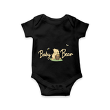 Sweet Bear Hug Illustration Printed Baby Romper - BLACK - New Born (Chest 14")