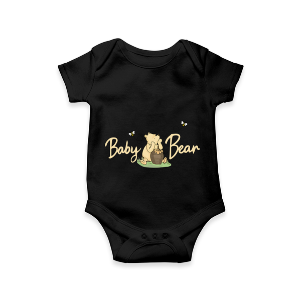 Sweet Bear Hug Illustration Printed Baby Romper - BLACK - New Born (Chest 14")