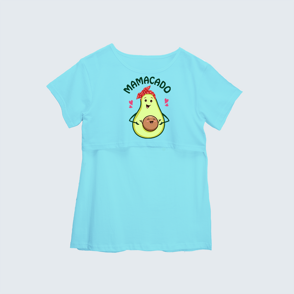 "Mamacado " - Comfort Fit Maternity T-shirt With Prints - AQUA BLUE - XS XS(Chest 32")