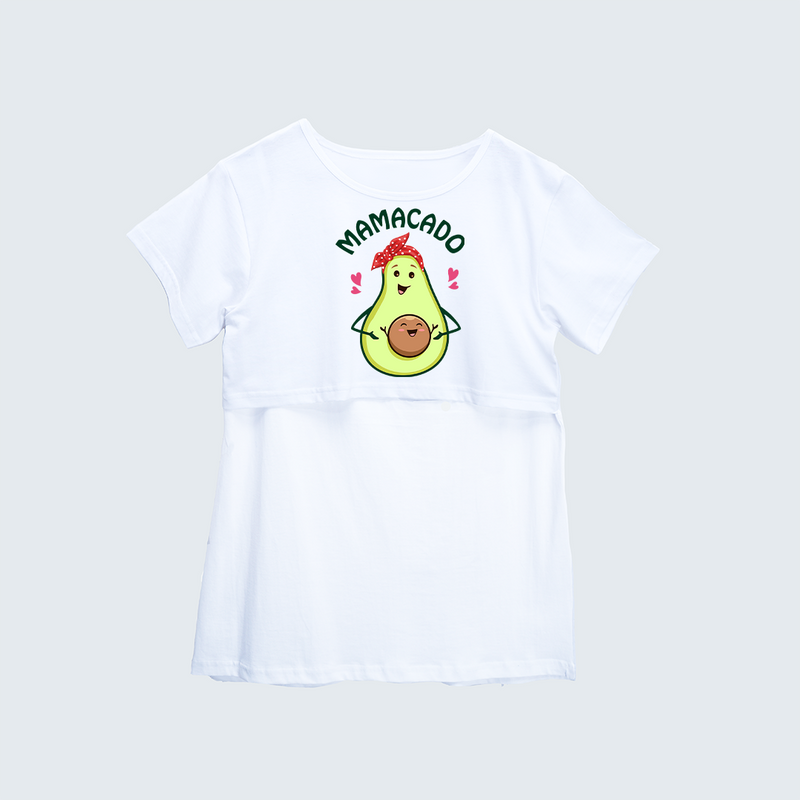 "Mamacado " - Comfort Fit Maternity T-shirt With Prints - WHITE - XS XS(Chest 32")