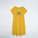 "Mamacado" - Printed Maternity Maxi Dress - YELLOW - XS XS(Chest 32")