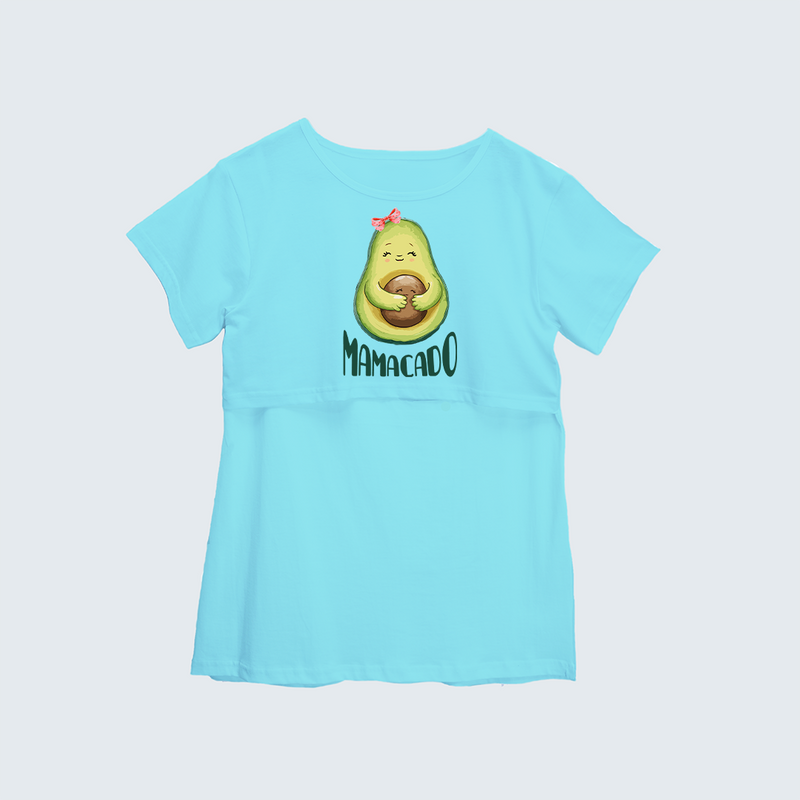 "Mamacado" - Printed Maternity T-shirt - AQUA BLUE - XS XS(Chest 32")